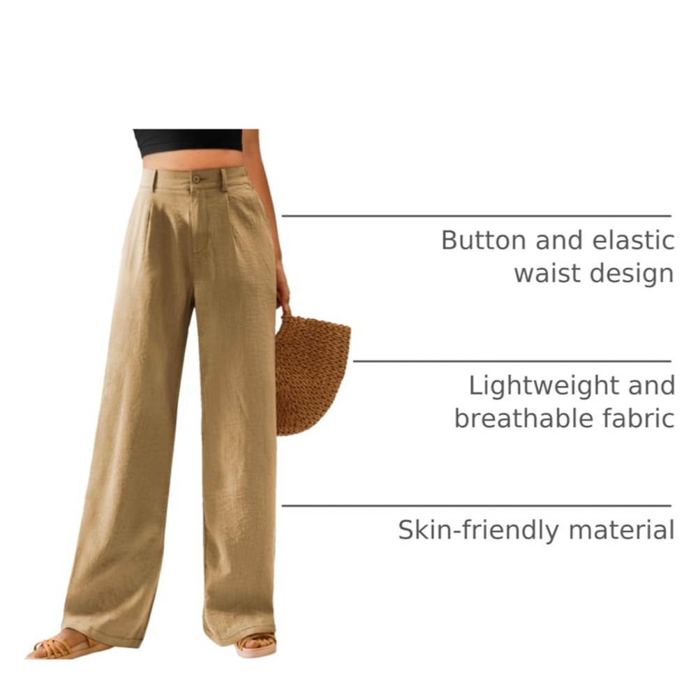 Womens Casual Wide Leg Pants High Waisted Button Down Khaki Pants - Picture 3 of 7